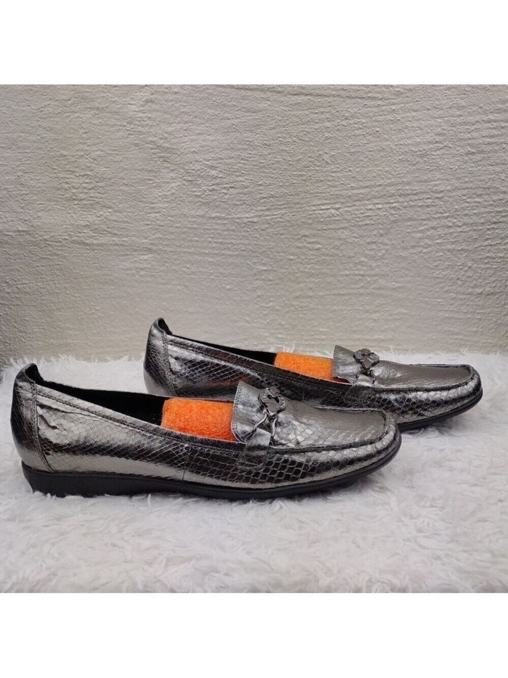 Bellini Abagail Silver Metallic Snakeskin Design Square Toe Low Wedged Heel Shoe - Picture 4 of 16